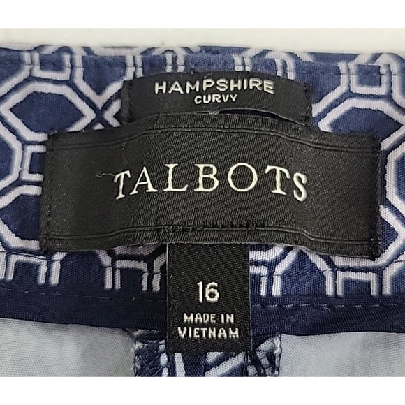 Talbots Hampshire Curvy Blue Cropped Geometric High Rise Casual Pants Size 16 - Picture 3 of 10